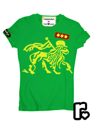 grass green and yellow custom made ragamufyn tee shirt with rasta lion of judah